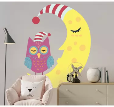 Vinilo pared infantil búho somnoliento luna - TenVinilo