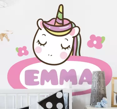 Vinilo pared infantil cabeza de unicornio personalizada - TenVinilo