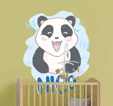 Vinilo pared infantil cara de panda alegre - TenVinilo