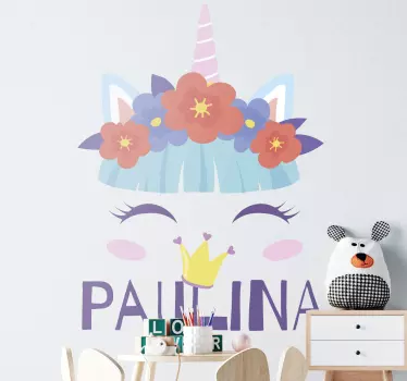 Vinilo pared infantil cara de unicornio linda - TenVinilo