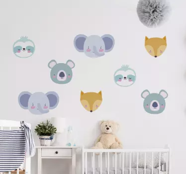 Vinilo pared infantil caras de criaturas encantadoras - TenVinilo