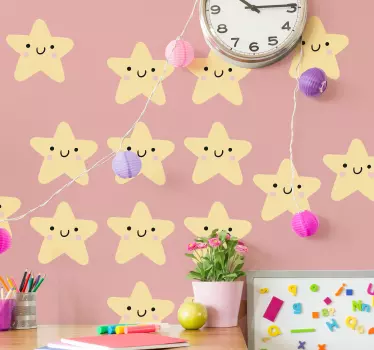 Vinilo pared infantil caras de estrellas felices - TenVinilo