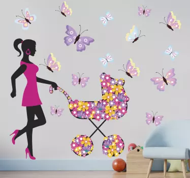 Vinilo pared infantil carrito floral colorido - TenVinilo