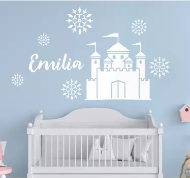 Vinilo pared infantil castillo y copos de nieve - TenVinilo