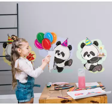 Vinilo pared infantil celebraciones de panda lindo - TenVinilo