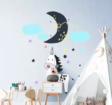 Vinilo pared infantil cielo nocturno de unicornio - TenVinilo