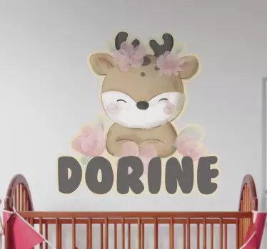 Vinilo pared infantil ciervo adorable entre flores - TenVinilo