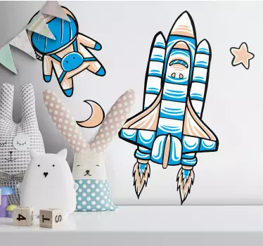 Vinilo pared infantil cohete y astronauta - TenVinilo