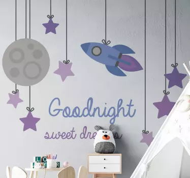 Vinilo pared infantil cohete y luna - TenVinilo