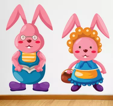 Vinilo pared infantil con lindos conejitos de dibujos - TenVinilo