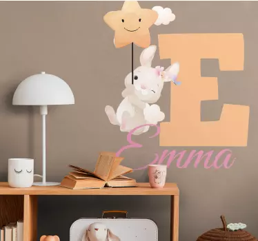 Vinilo pared infantil conejo con inicial y nombre - TenVinilo