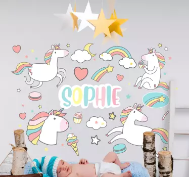 Vinilo pared infantil concepto unicornio vibrante - TenVinilo