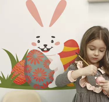 Vinilo pared infantil conejito encantador pascua - TenVinilo