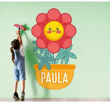 Vinilo pared infantil contenedor de flores alegres - TenVinilo