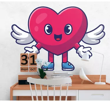 Vinilo pared infantil corazón alado feliz - TenVinilo