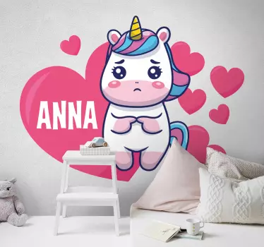 Vinilo pared infantil corazón de unicornio lindo - TenVinilo