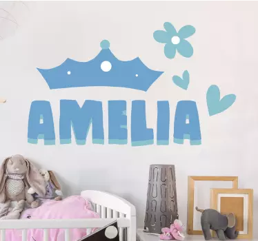 Vinilo pared infantil corona con corazón y nombre - TenVinilo