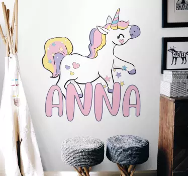 Vinilo pared infantil creación de unicornio personalizada - TenVinilo