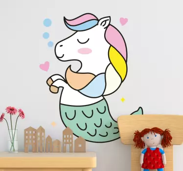 Vinilo pared infantil cuento sirena unicornio - TenVinilo
