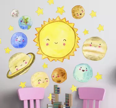 Vinilo pared infantil cuerpos celestiales felices - TenVinilo