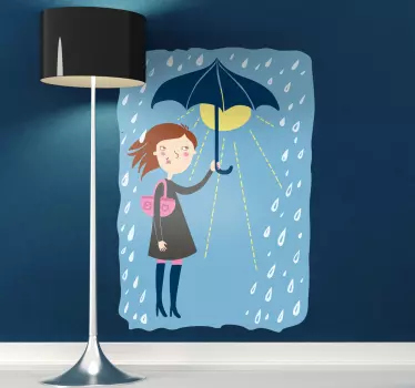Vinilo pared infantil dama joven con parasol - TenVinilo