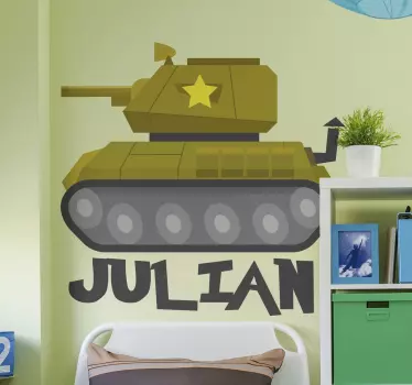 Vinilo pared infantil decoración con temática de tanque - TenVinilo