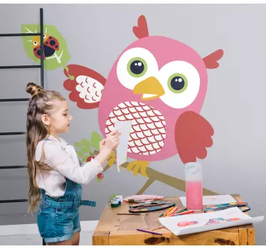 Vinilo pared infantil decoración de búho colorido - TenVinilo