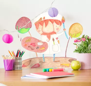 Vinilo pared infantil dibujante creativo de dibujos animados - TenVinilo