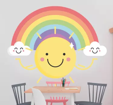 Vinilo pared infantil dibujo arcoiris y sol - TenVinilo