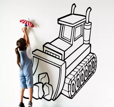 Vinilo pared infantil dibujo contorno excavadora - TenVinilo