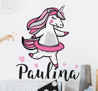 Vinilo pared infantil diseño ballet unicornio - TenVinilo