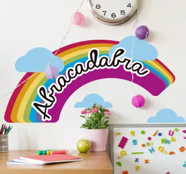 Vinilo pared infantil diseño de arcoíris abracadabra - TenVinilo