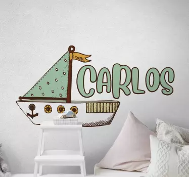 Vinilo pared infantil diseño de barco tierno - TenVinilo