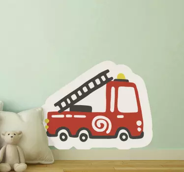 Vinilo pared infantil diseño de camión de bomberos - TenVinilo