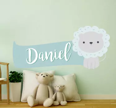 Vinilo pared infantil diseño de león lindo personalizado - TenVinilo