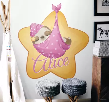 Vinilo pared infantil perezoso en una estrella - TenVinilo