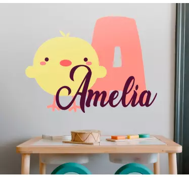 Vinilo pared infantil diseño de pollito adorable - TenVinilo