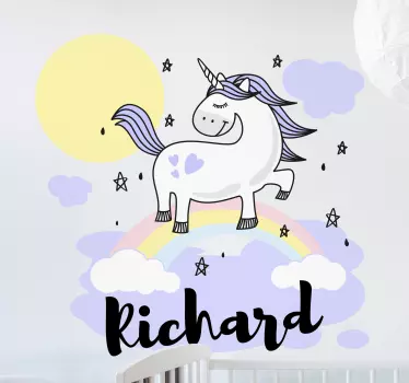 Vinilo pared infantil diseño de unicornio con nombre - TenVinilo