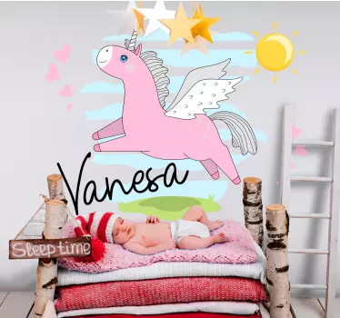 Vinilo pared infantil diseño de unicornio volador - TenVinilo