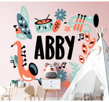Vinilo pared infantil diseño musical personalizado - TenVinilo
