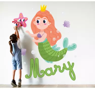 Vinilo pared infantil diversión de sirenas personalizable - TenVinilo