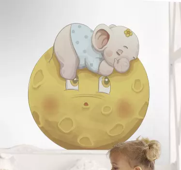 Vinilo pared infantil elefante durmiendo en la luna - TenVinilo