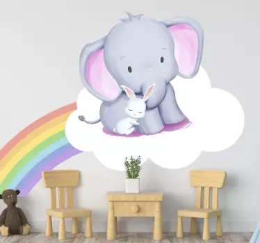 Vinilo pared infantil elefante y conejito lindos - TenVinilo