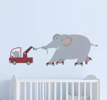 Vinilo pared infantil elefante y ratón - TenVinilo