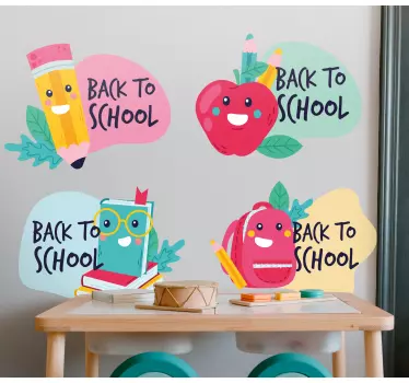 Vinilo pared infantil elementos escolares alegres - TenVinilo