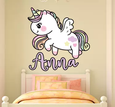 Vinilo pared infantil figura de unicornio personalizada - TenVinilo