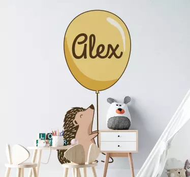 Vinilo pared infantil erizo con globo - TenVinilo