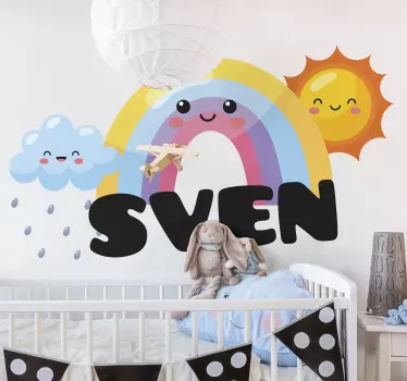 Vinilo pared infantil escena de arcoíris caprichosa - TenVinilo