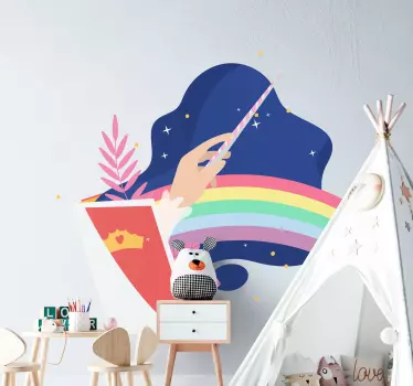 Vinilo pared infantil escena de arcoíris mágico - TenVinilo