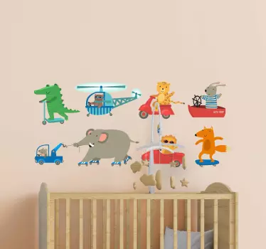 Vinilo infantil escena de aventura animal - TenVinilo
